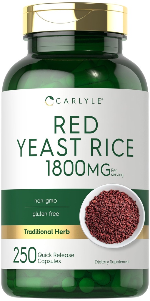 Carlyle Red Yeast Rice Supplement | 1800 mg | 250 Capsules | Non-GMO & Gluten Free