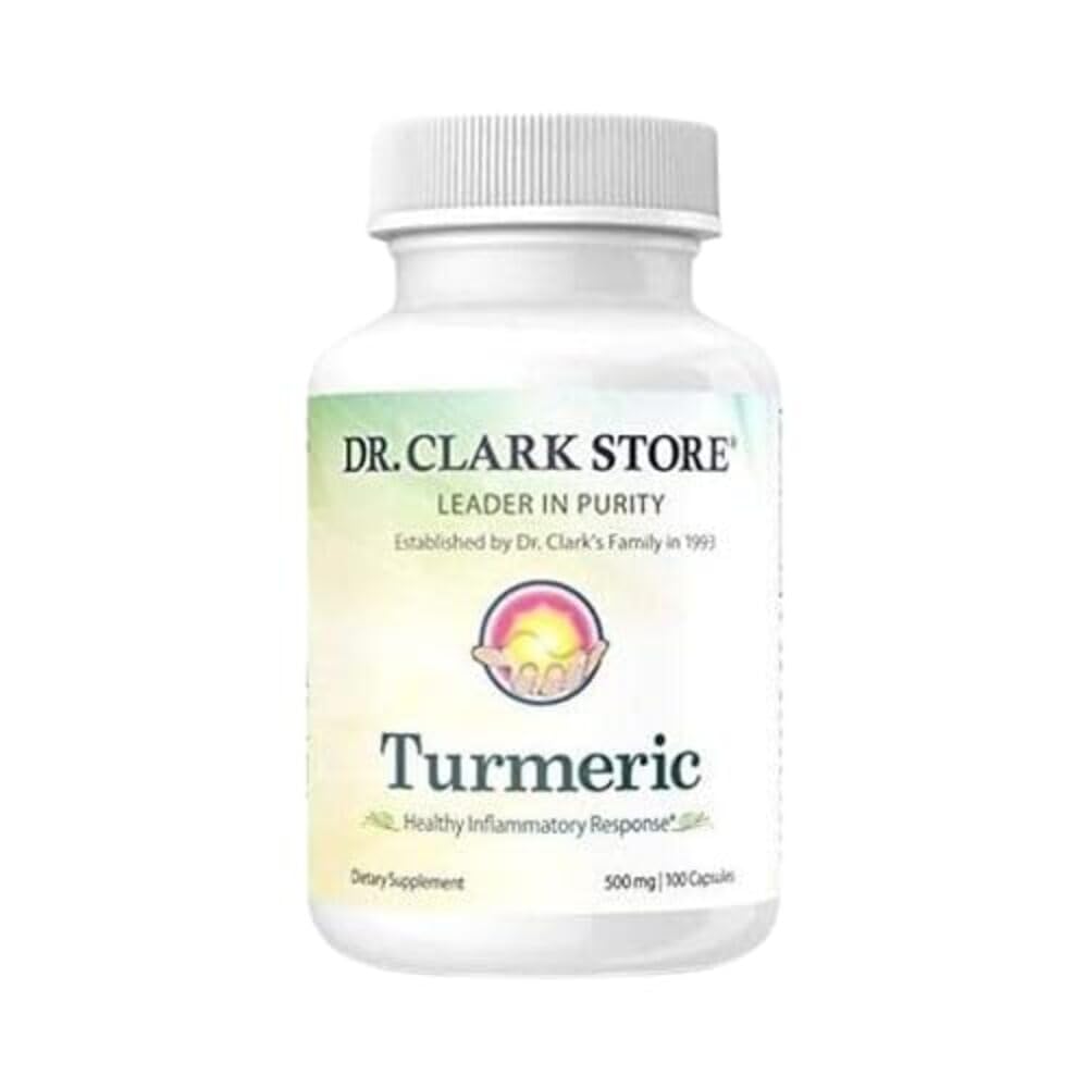 Dr Clark Store Turmeric Curcumin 500mg – 100 Capsules, Immune Support, Natural Herbal Supplement, Non-GMO, Vegan, Antioxidant Boost