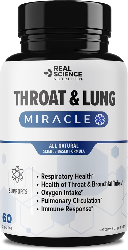 Real Science Throat & Lung Detox Kapseln zu Clear Mucus, Sore Throat & Support Breathing – Lung Support Supplement mit Vinitrox, GABA, Vitamin C & D für Long-Term Cough & Respiratory Relief, 60 Caps