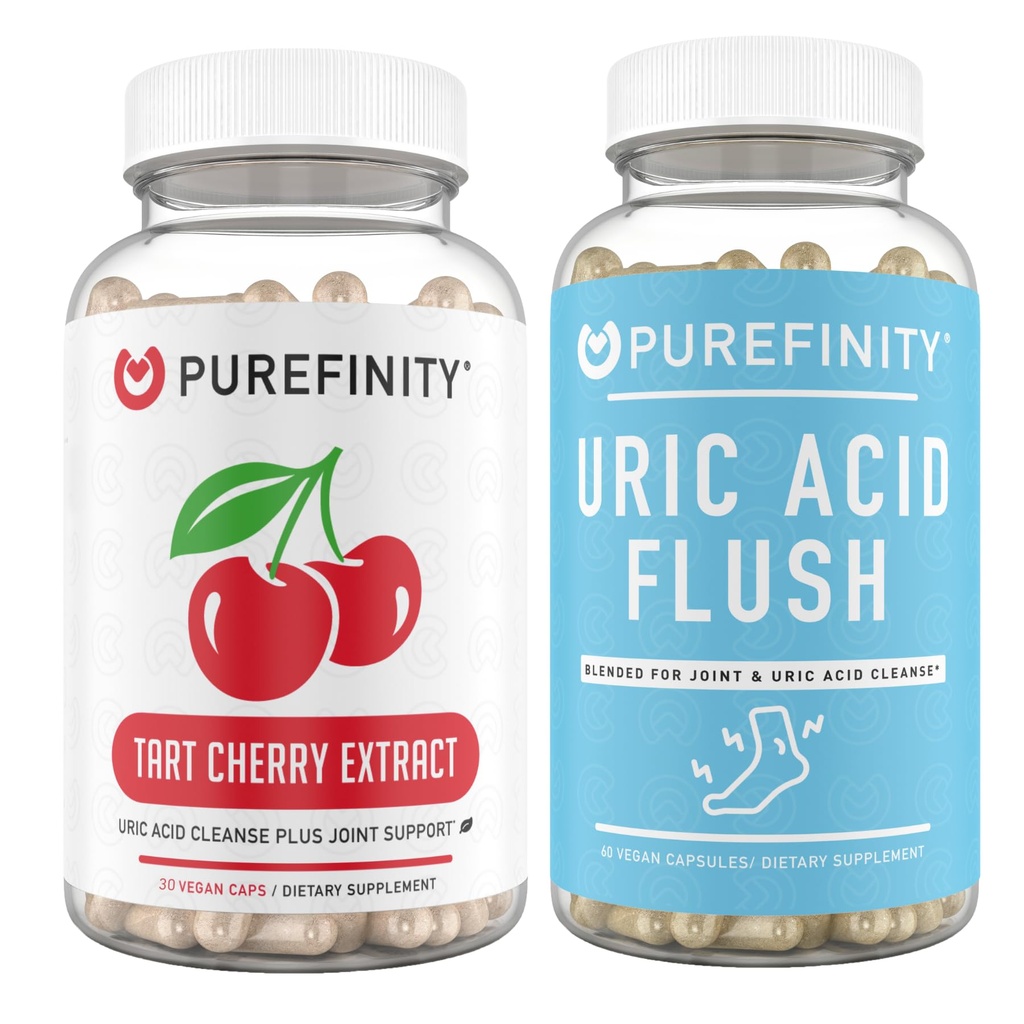 PUREFINITY Tart Cherry Extract Capsules + Uric Acid Flush Capsules Bundle