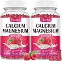 Magnesio de calcio Magnesio de Zinc Gummies-Calcium 2:1 Ratio con vitamina D3, K2, B6, B12 para fuerza ósea, función muscular " Nerve Health, Fórmula de absorción extra, Vegan, sabor a frambuesa 120 Gummies