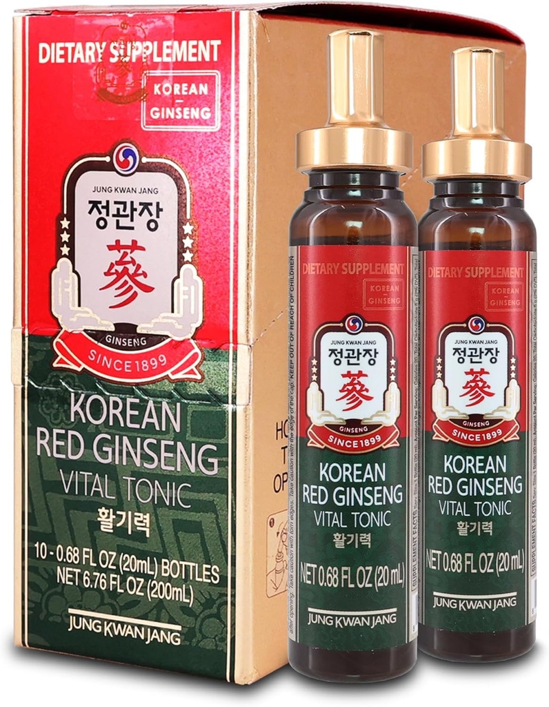 JUNG KWAN JANG Vital Tonic Korean Red Ginseng, Ginger, Fruit Blend Wellness Shots voor energie, focus, Circulatie en Immuniteit Supplement, 10 Tellen