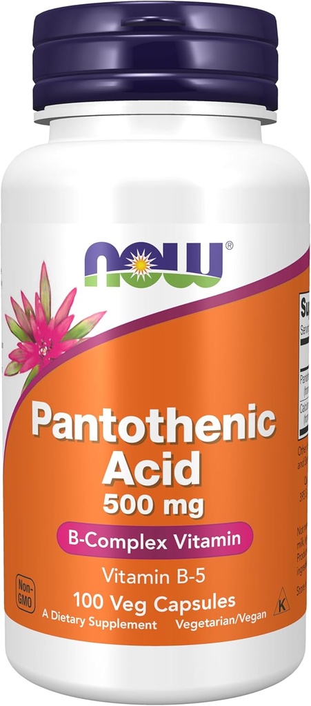 Sekarang Makanan Suplemen, Acid Pantothenic (Vitamin B-5) 500 mg, B-Complex Vitamin, 100 Kapsul