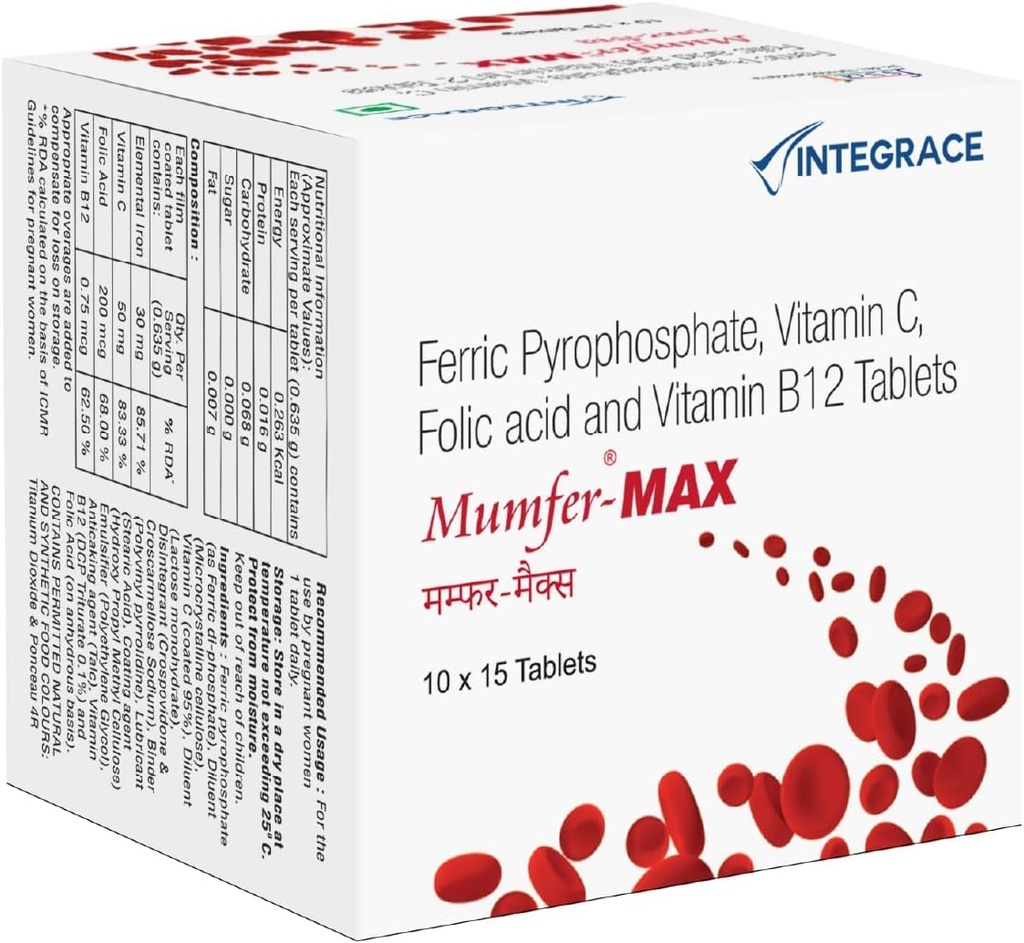 Nutranix TNA 150 Tablety IR 124; Železo, Příplatek kyseliny listové, Vitamin C & Vitamin-B12 IR 124a Energie