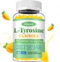 Yetişkinler ve Çocuklar için L-Tyrosine Gummies - 1000 mg L-Tyrosine Supplement Focus Gummies for Brain, Mood, Energy Support, Vegan & Gluten-Free, Mango Flavor, 60 Count