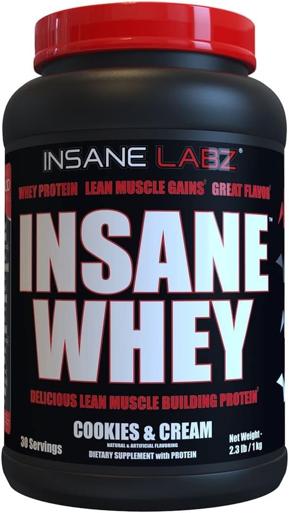 Insane Labz Insane Whey,100% Muscle Building Whey Protein, BCAA Amino Profile, Mass Gainer, Meal Sostituzione (Cookies & Cream, 30 Servings)