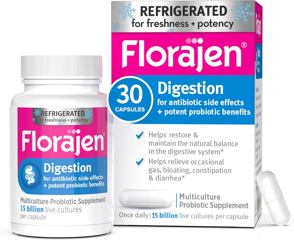 Florajen Digestion Probiotika, Gut Helse Supplement med dyspepsi og Bloating Relief for voksne, 30 greve (kjøles)