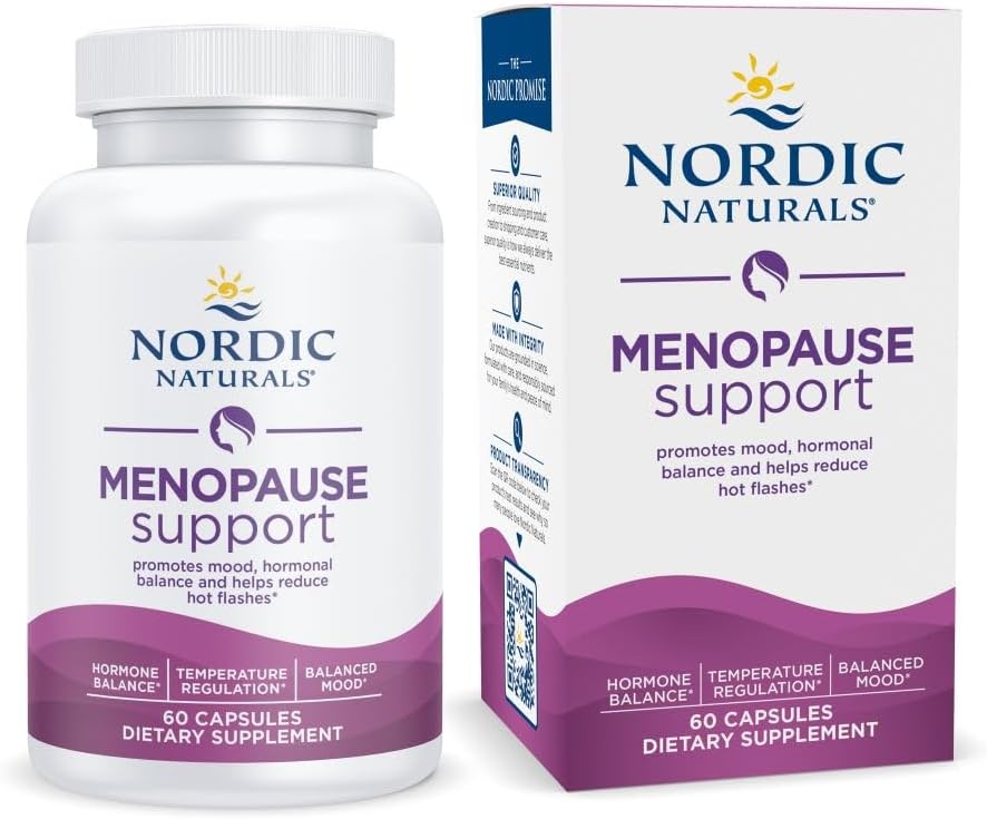 Nordic Naturals Menopauza Support -Unflavored - 60 kapszula - Női Hormone- Support Supplement for Menopauza, Mood Balance & Hot- Flash Support - Plant- Based Herbs and Phytoösztrogens - 30 adag