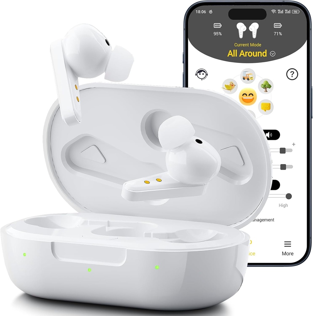 Kingwell OTC dzirdes palīglīdzekļi Uzlādējami, Bluetooth dzirdes palīglīdzekļi senioriem ar viedo aplikāciju Ieslēgti zvani iOS/Android, autentiskas skaņas kvalitāte, 32 DSP kanāla trokšņa atcelšana