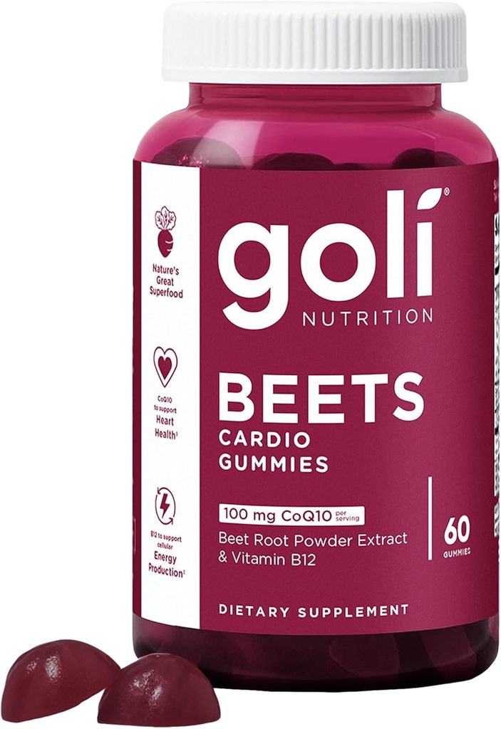 Goli Nutritional Supplement, Beets Cardio Gummy - 60 Count - 100mg CoQ10 & Beet Root Extract - Gluteenivaba, Vegan, Non-GMO ja želatiin-free. Nature's Great Superfood.