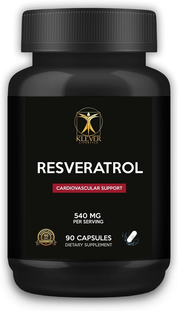 Klever Lifestyle ← Resveratrol Antioxidant Suplemento Silencioso Apoyos Immune Función, Longevidad, Envejecimiento Saludable 90 Capsules  540mg per Serving