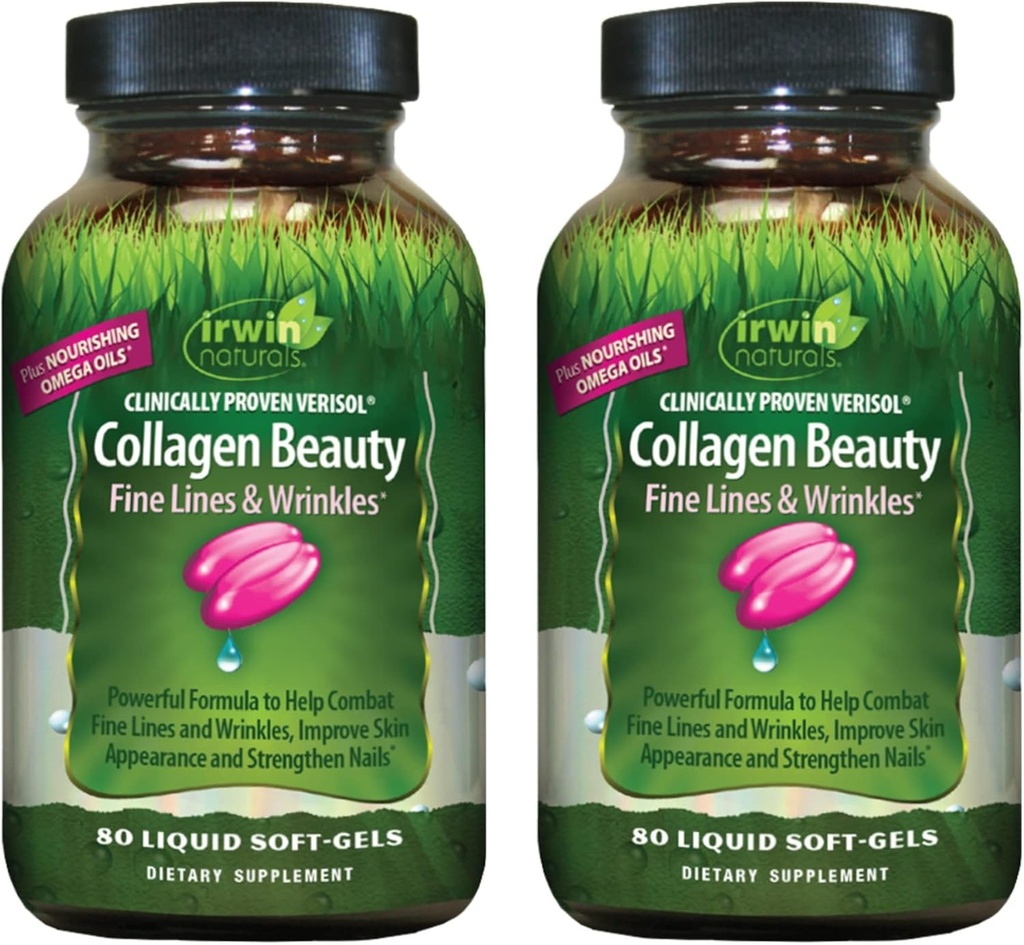 Irwin Naturals Collagen Beauty – 80 Liquid Soft-Gels – Avancé peau, cheveux et ongles Nourriture - 2 Pack