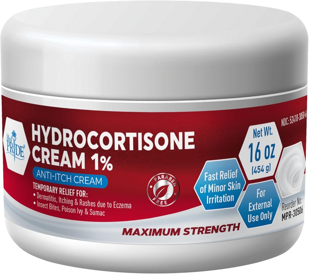 MED Pride 1% Hydrocortison Cream Bulk 16 Oz maximale Stärke Itch Relief für Eczema, Dermatitis, Rashes, Moskitobits