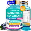 60 ngày cung cấp Magnesium Glycinate 400mg Gummies với Ashwaganda, L-Theanine, CoQ10, vitamin D3 & B6, Sugar Magnesium Gummies cho người lớn và trẻ em, căng thẳng, buồn ngủ và bình tĩnh, Vegan, Gluten miễn phí