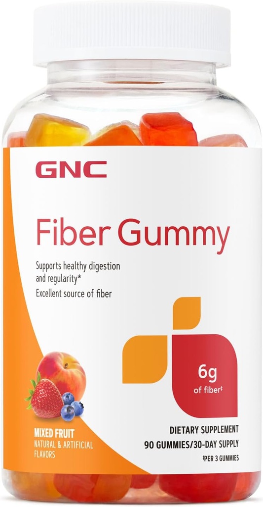 GNC Fiber 6g Gummy, Hỗ trợ lành mạnh và độ đều đặn, trái cây trộn, 90 Count