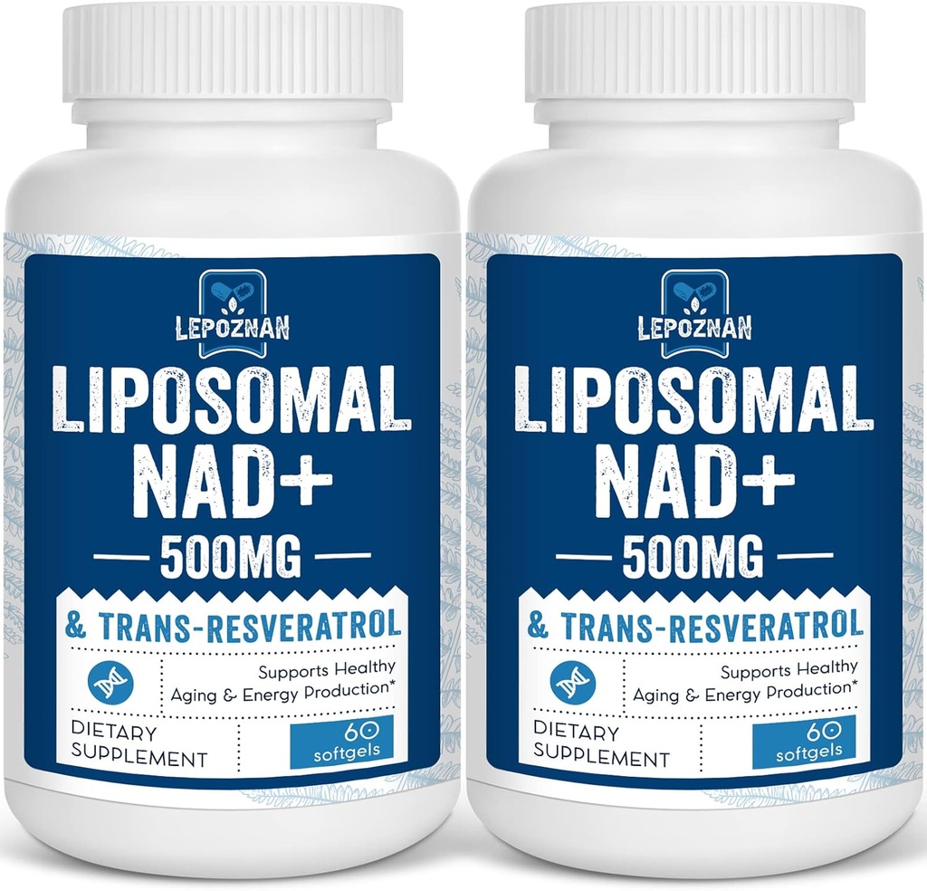 Liposomal NAD + 500 mg + Trans- Resweratrol 300 mg, Superior Absorption, True NAD Supplement Efficient Than NMN, Nikotynamid Ribozyd do naprawy metabolizmu i DNA energii komórkowej, Zdrowe starzenia, 120 Softgels