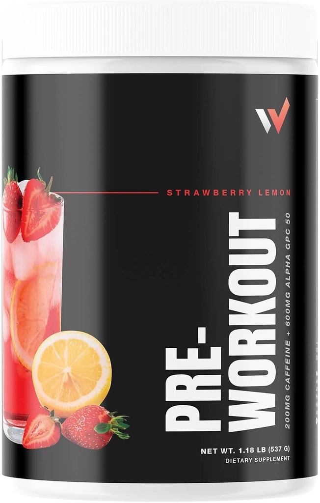 Peak Performance Best Pre Workout Powder: Energizing Blend with l theanine, Beta-Alanine, Betaine Anhydrous, Alpha GPC & B-Vitamins - Sugar-Free for Men & Women - Strawberry Lemon Flavor