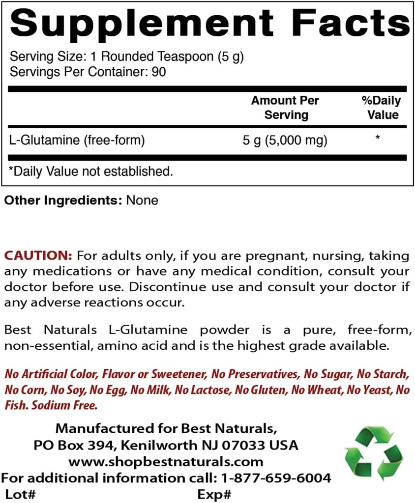 L-Glutamine אבקת טהורה 1 LB & Magnesium Glycinate 425 מ"ג