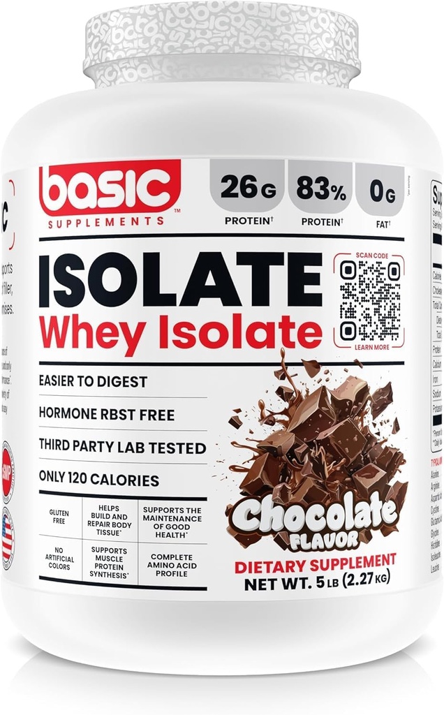 Temel Whey proteini, 26g proteini, 0g Fat, Gluten-Free, RBST-Free, Hızlı Aborpsiyon, 120 Calories (5 Pound,) Chocolate)