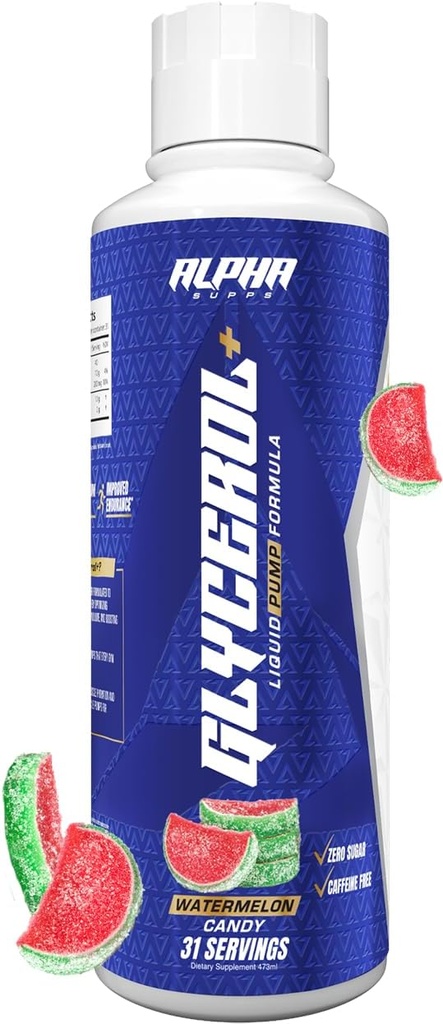 Alpha Supps Glycerol+ Liquid Choplition - Stim- Free Lid Glycerol và Citrulliine High-Perlicance for uckers tăng cường, Hydraation, & endurance (31 Dịch vụ, Watermelon Candy)