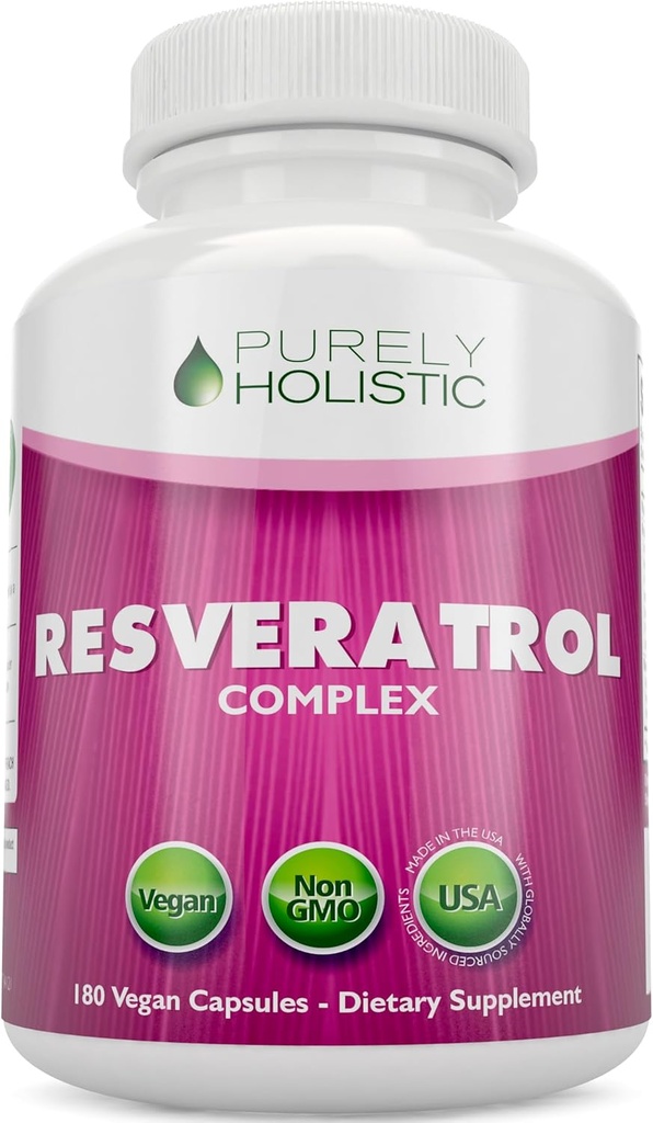 Rein ganzheitliche Resveratrol 1450mg, 90 Servierungen, Trans-Resveratrol Antioxidans Ergänzung mit Vitamin C und Polyphenol Komplex, 180 Vegan Kapseln