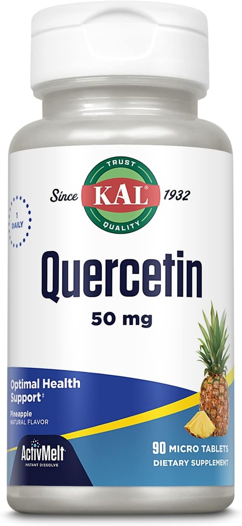 KAL Quercetin ActivMelt, Optimal Health and Wellness Supplement, Bioflavonoids, Natural Ananas Flavor, 90 Servings, 90 Instant Distilation Micro Tablets