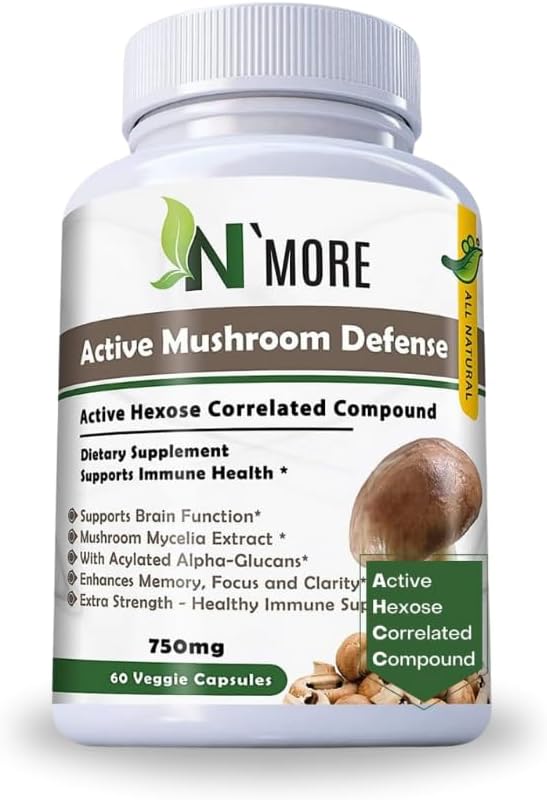 N' MORE Six Active Mushroom Defense Nahrungsergänzungsmittel unterstützt Immungesundheit 60 Veggie Kapseln 750 mg
