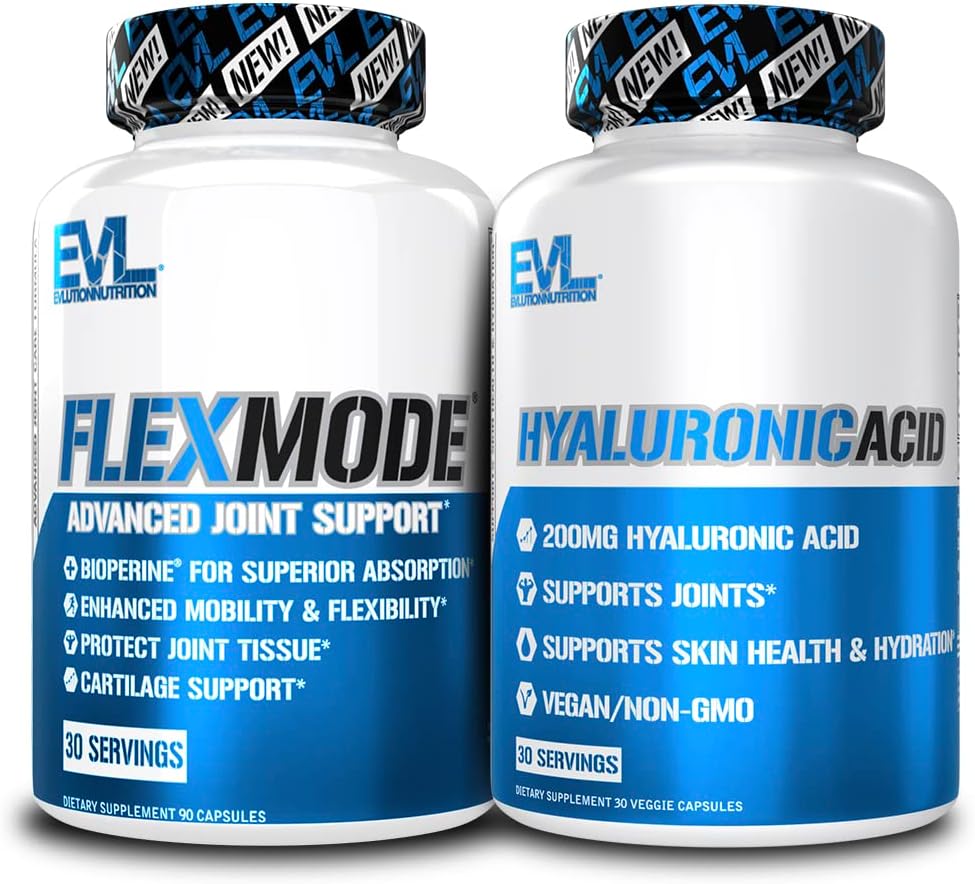 Advanced Joint Support Supplement Bundle - Kompletná spoločná podpora Stack s kyselinou hyalurónovou a FlexMode s spoločnými vitamínmi Glukozamín Chondroitín MSM a BioPerine pre zvýšenú absorpciu
