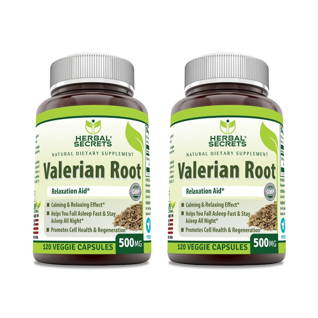 Herbal Secrets Valerian Root 500 Mg Supplement | Veggie Capsules | Non-GMO | Gluten-Free | Made in USA (2 Pack, 120 Count)
