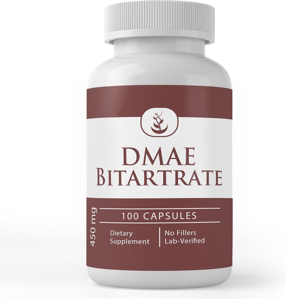 Pure Original Zutaten DMAE Bitartrate, (100 Kapseln) Immer rein, keine Additive oder Füllstoffe, Lab Verifiziert