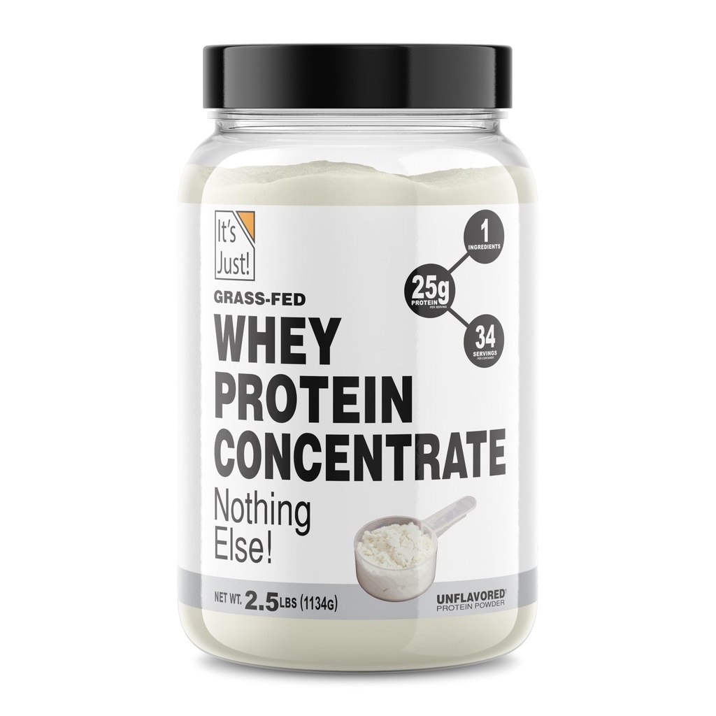 It's Just! - 100% Whey Protein Concentrate, Grass-Fed Pasture Raised, Made in Australia, RBST/rBGH Hormone Free, Premium WPC-80, No Added Flavors (Grass-Fed Unflavored, 2.5 Pound)