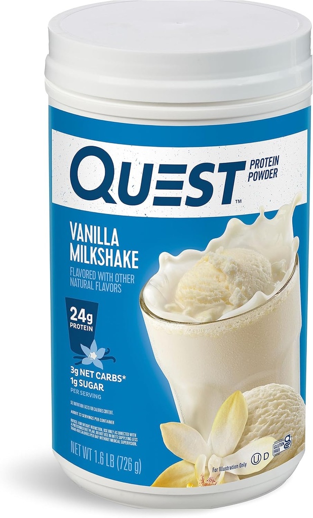 Quest Nutrition Vanilla Milkshake Protein Por, 24 g fehérje, 1 g cukor, alacsony szénhidrát, glutén mentes, 1.6 Font, 23 adag