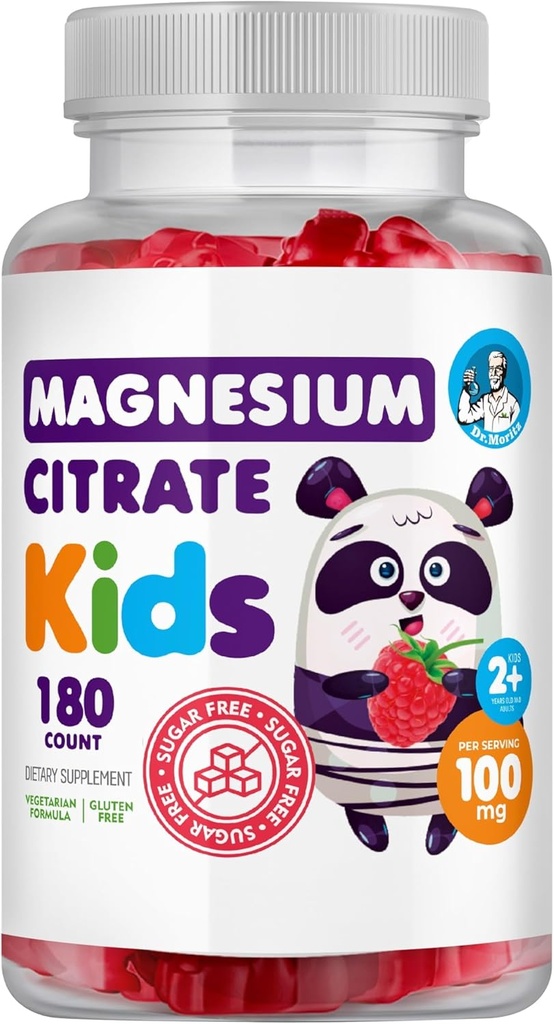 DR. MORITZ Sugar- Free Calm Magnesium Gummies for Kids and Adults - None-GMO Magnesium Citrate Gummies - Raspberry Flavor - 1 - Pack (180 Count)