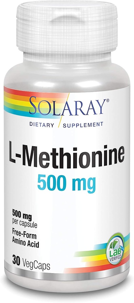 SOLARAY L-Methionine - Ücretsiz Form Amino asit - 500 MG (30 Capsules)
