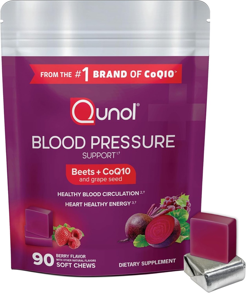 Qunol Beets 1 Beets + CoQ10 + Grape Seed çıxarılması, Sağlamlıq Kan Circulation & Heart Sağlam Enerji, 90 Chews