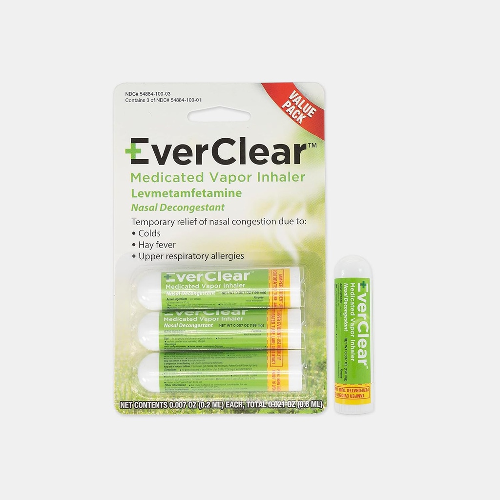 EverClear Medicated Vapor Inhaler, Nasal Decongestant for Colds, Hay Fever, & Upper Respiratory Allergies, 0.2 мл, 3 пакет