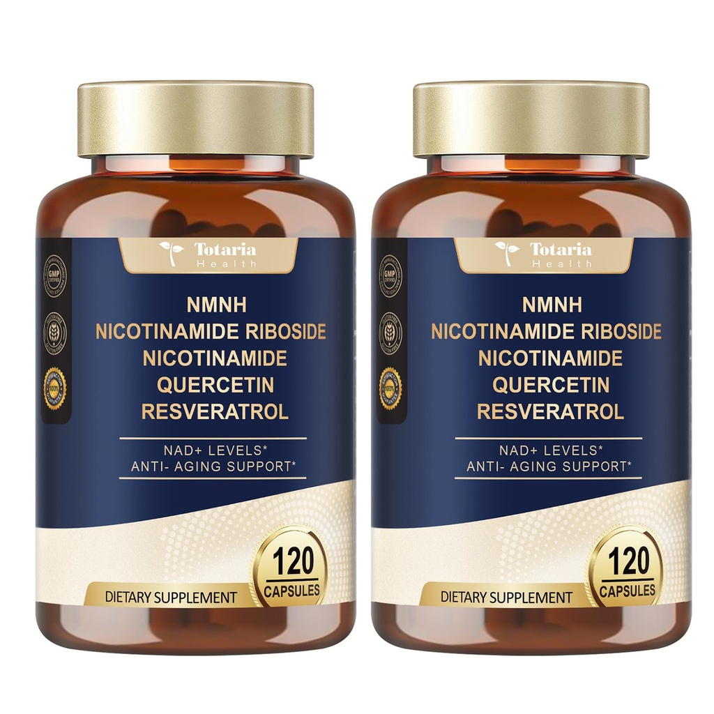 Totaria NMNH (Dihydronicotinamide Mononucleotide), NMNH Supplement w/Niacinamide (Vitamin B3), Quercetin, Trans-Resveratrol, Support NAD+, Anti-Aging, Skin Cell Health & Energy, 240 Count