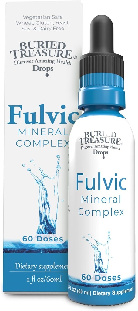 Treasure Fulvic Mineral Drops - 295mg Trace Minements, Ionic Fulvic Acids for Hydration, Energy & Electrolite Dupport, Vegan, Non-GMO, 2 flz Liquid Drops