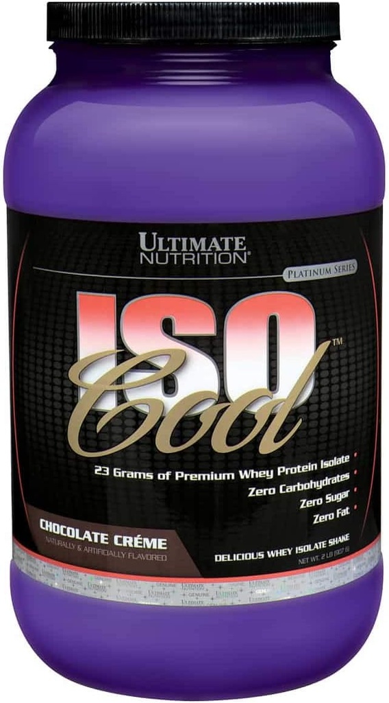 Ultimate Nutrition ISO Cool Whey Isolate Protein Powder - Keto Friendly - Sucre, glucides et sans gras - 23 grammes de protéines par portion, chocolat, 2 livres