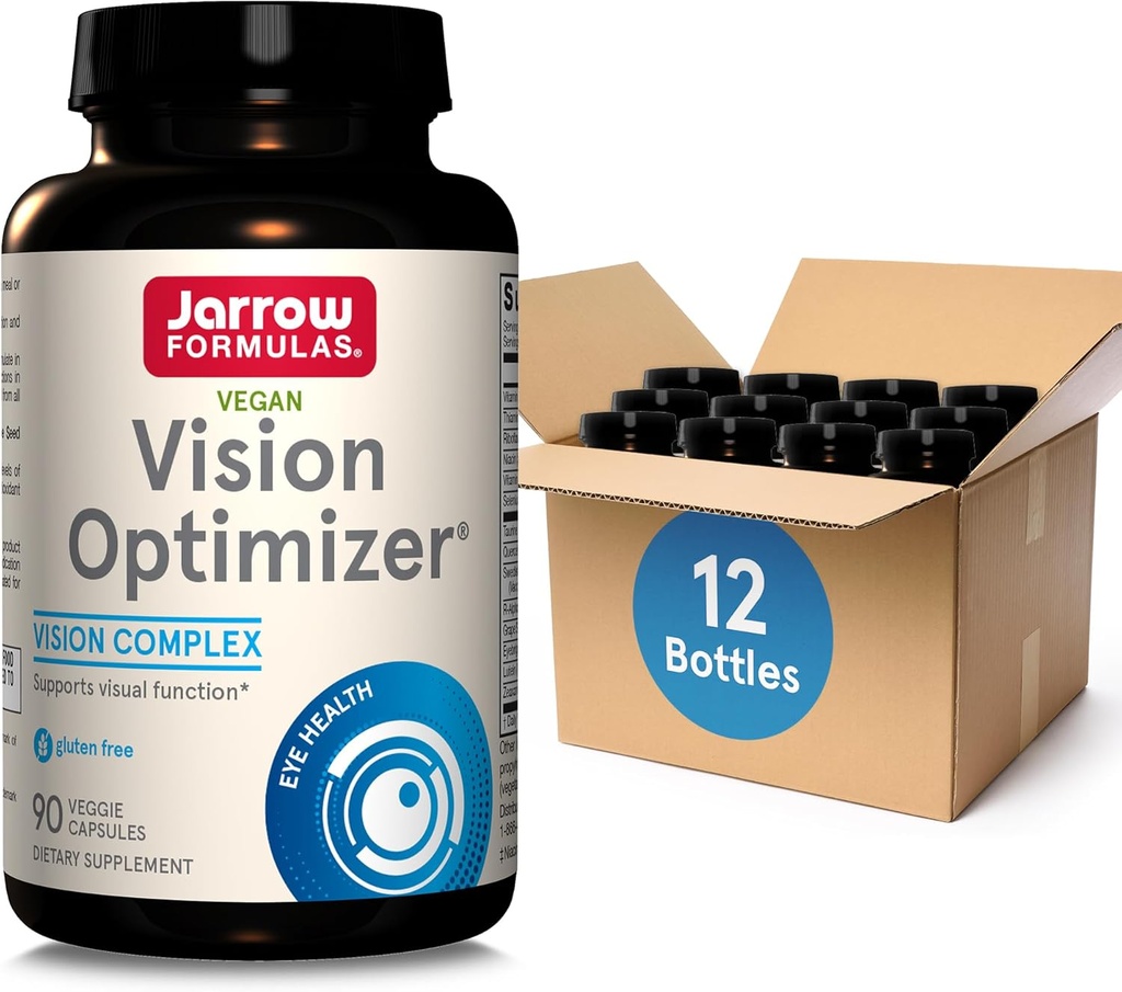 Jarrow Formulas Vision Optimizer Veggie Caps-90 Count - Eye Supplement-Dietary Supplement-with Grape Seed Extract,Lutein & Zeaxanthin,Quercetin & More-Non-GMO-Gluten Free,Pack von 12