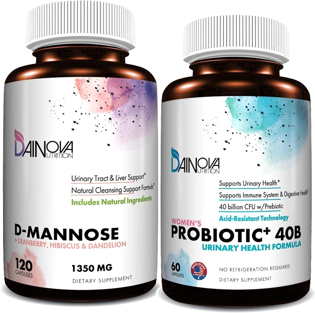 D Mannose Capsules and Probiotics for Women Bundle I Urinary Tract + Vaginal Health Support I UTI and Yeast Infection Control I Vegan, Gluten Free I Made in USA