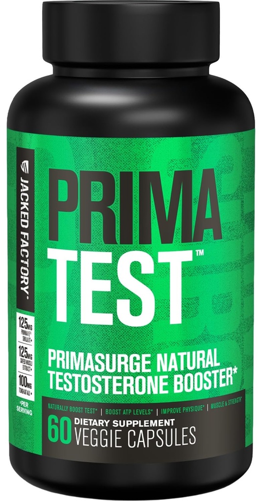 Jacked Factory Testosterone Booster for Men PRIMASURGE - w/Tongkat Ali, PrimaVie, Ashwagandha - Boost Vitality, Muscle Growth & Energy | Natural Muscle Builder Supplement - 60 Veggie Pills