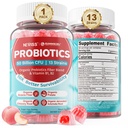 NEVISS Probiotic + Prebiotic Gummies for Adults & Kids 4+, Sugar Free Chewable 50 Billion CFUs w/Fiber, Vitamin B1 B2 D3 & Zinc, for Digestive & Gut Health, Boost Microflora Diversity, 60 Cts