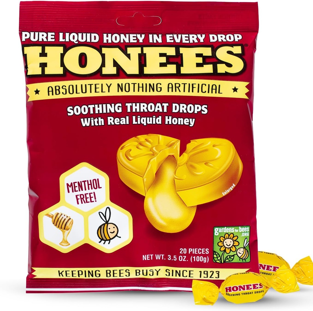 Honees Honey Naplněné Kapky, Med Kašel Kapky s Real Honey- Natural Sore Hrdlo ReliefNighthouse- Hrdlo Coat Lozenges, Přírodní Kašel Suppressant, Non- GMO, Gluten zdarma (1 balení - 20 kapek)