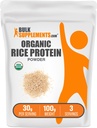 BulkSupplements.com Organic Rice Protein Powder - Vegan Plant Protein, Unflavored - Vegan & Gluten Free, 30g per Serving, 100g (3.5 oz) (Opakowanie po 1)