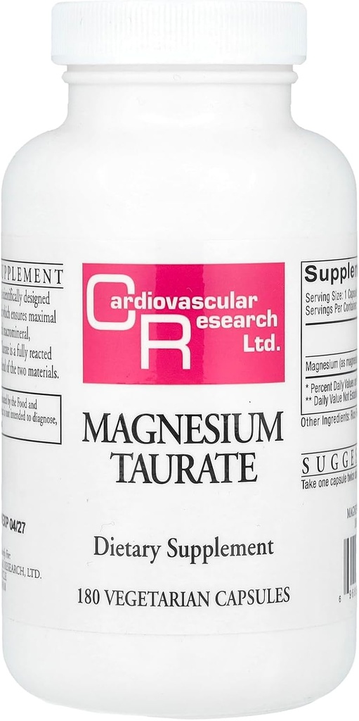 Nghiên cứu tim mạch Magnesium Taurate 125 mg, kem trắng, 180 Capsules (MAGT2)