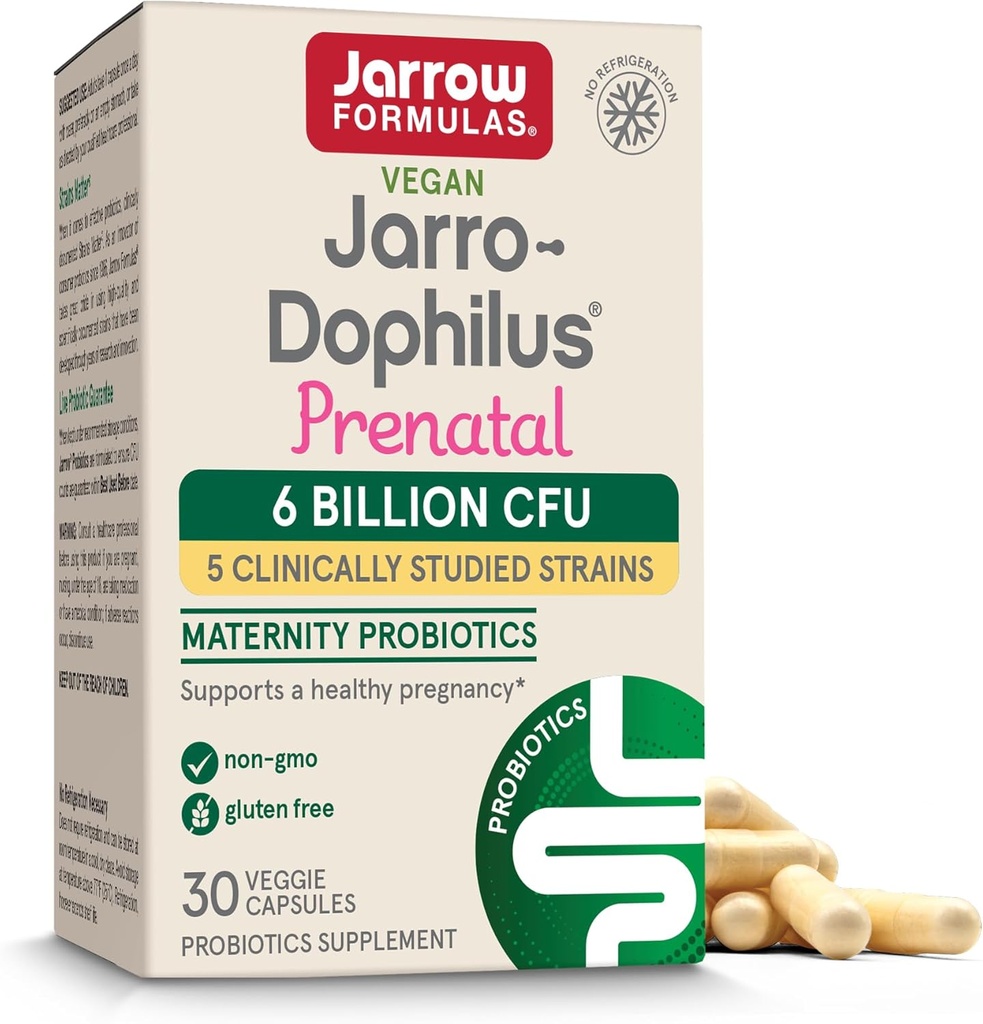 Jarrow EFLAS ® Jarro- Dophilus ® Probiotyki prenatalne dla kobiet, 6 Miliard CFU, Wspiera zdrową ciążę, 30 Kapsułek wegetariańskich, 30 Day Supply