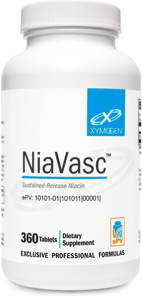 XYMOGEN NiaVasc - Sustained-Release 500 mg Niacin - Supports Healthy Blood Lipids & Normal Carotid Intima-Media Thickness - Vegetarian, Non-GMO & Gluten Free - 360 Capsules