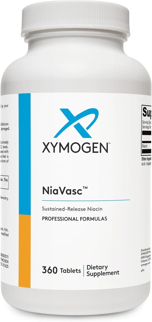 XYMOGEN NiaVasc Niacin 500mg - Sustained-Release Niacin för en mindre spolningseffekt - Stöder underhållet av hälsosamma blodkroppar (360 Time-Release tabletter)
