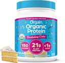 Orgain Organic Vegan Protein Powder, Tort urodzinowy - 21g Białko roślinne na bazie białka, 7g włókno prebiotyczne, węglowodory niskonetto, brak składników laktozy, Nie dodano cukru, Nie-GMO, dla shakes & Smoothies, 1.02 lb